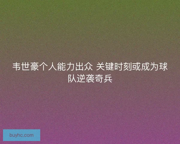 韦世豪个人能力出众 关键时刻或成为球队逆袭奇兵